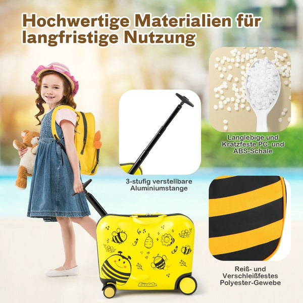 2Tlg Kinderkoffer + Rucksack 47 Cm Langer Aufsitzkoffer Und 30 Cm Breiter Rucksack Gelb