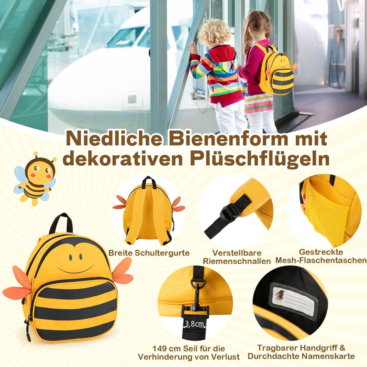 2Tlg Kinderkoffer + Rucksack 47 Cm Langer Aufsitzkoffer Und 30 Cm Breiter Rucksack Gelb